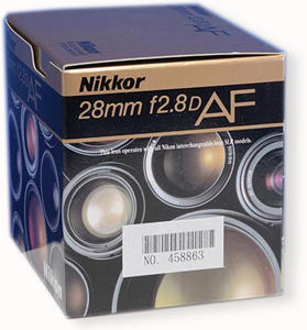An original box / packaging in the US market for the Nikon AF-Nikkor 28mm f/2.8D 