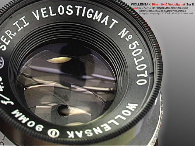 Front lens element coating and reflection of a Wollensak Velostigmat f=90mm 1:4.5 short telephoto lens