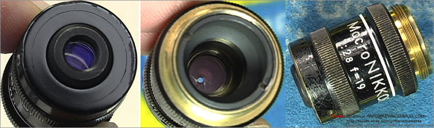 Nippon Kogaku Macro-NIKKOR 1:2.8 f=19mm (white-lined R-Ratio 15X~40X) front and rear lens mount in screw-type