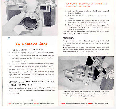 Instruction Manual Nikon S2, Page 19/20 mounting and lens removing 