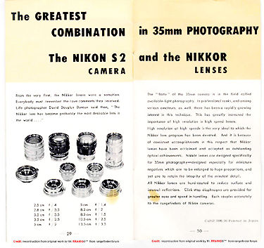 Instruction Manual Nikon S2, Page 29/30 Guide to Nikkor lenses for rangefinder cameras