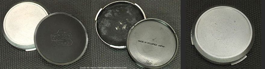old style, MIOJ period lens caps for Nikon's RFNikkor-Q.C 1:3.5 f=13.5cm telephoto lens 