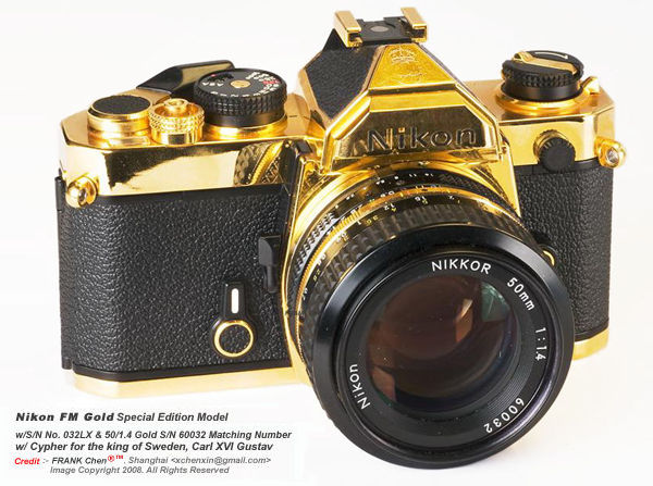 Nikon FM Gold, with Nikkor 1.4/50m matched number. With the cypher for the king of Sweden, Carl XVI Gustav.